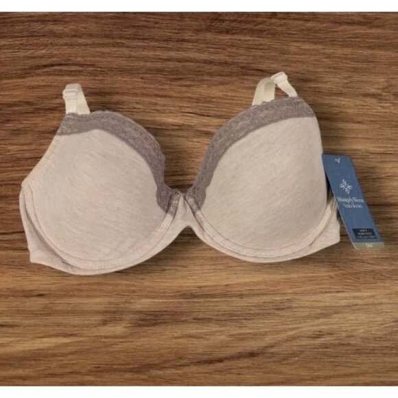 NWT Simply Vera Wang Bra Soft Demi Oatmeal Heather Lace Serenity Comfort Sz 36C - Picture 1 of 11